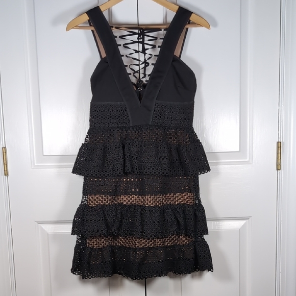 Self-Portrait Black Lace-Up Tiered Mini Dress - Picture 3 of 6